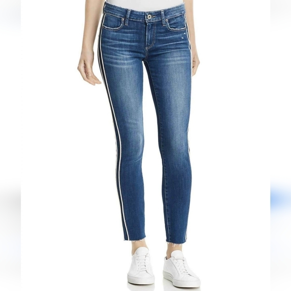 Paige Verdugo Ankle Piping Raw Hem Jean in Indigo/Cream for women
